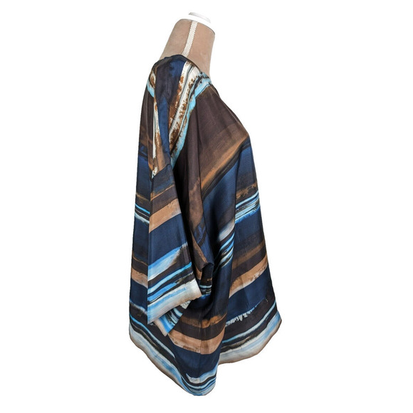 Eskandar Blue Brown Abstract Painted Stripes Bateau Neck Tunic Size 1 US 10/12 - Picture 5 of 16